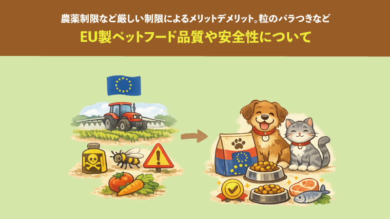 EU製ペットフード品質や安全性について。農薬制限など厳しい制限によるメリットデメリット。粒のバラつきなど
